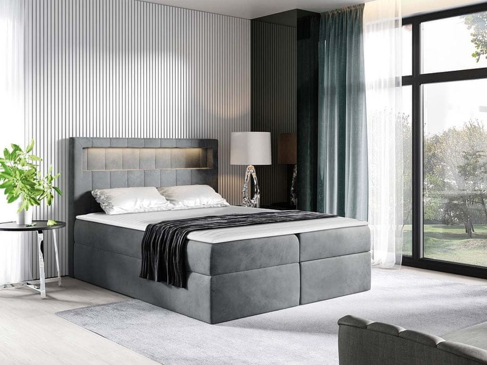 Veneti Americká dvojlôžková posteľ 160x200 RODRIGO - šedá + topper a LED osvetlenie ZDARMA