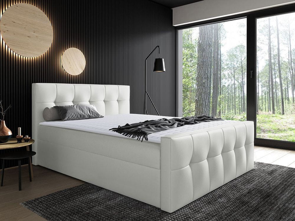 Veneti Hotelová manželská posteľ 180x200 ORLIN - biela ekokoža + topper ZDARMA