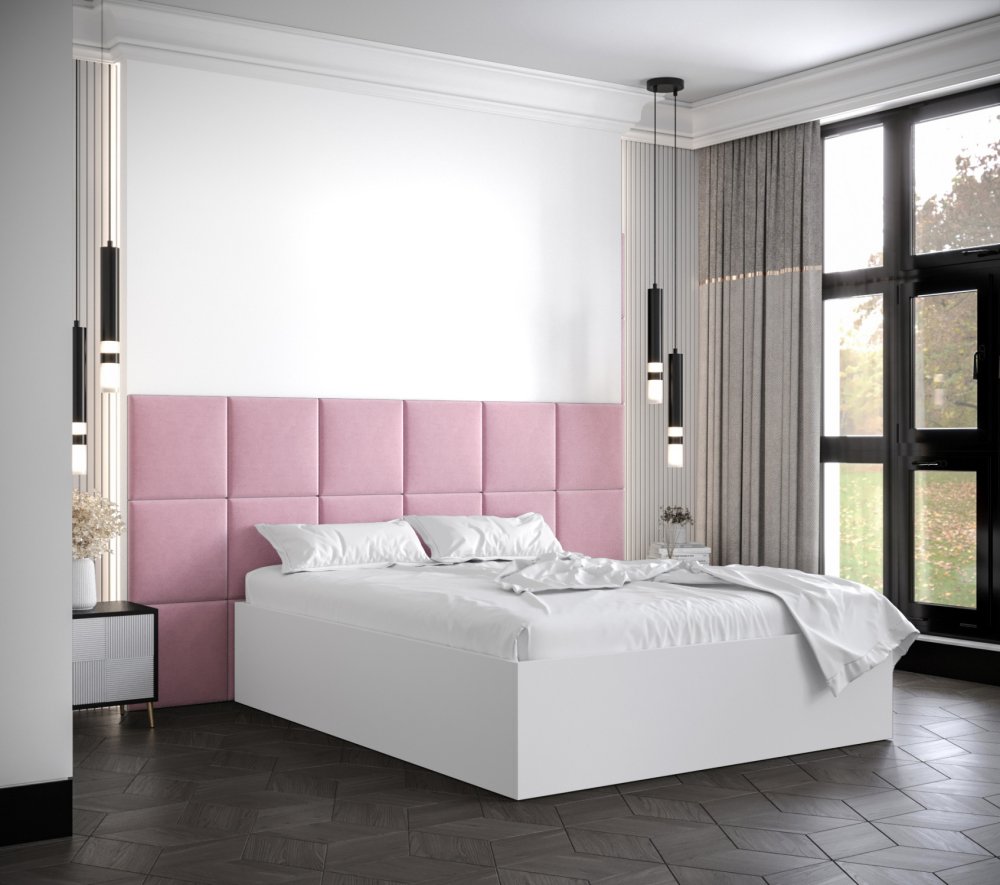 Veneti Manželská posteľ s čalúnenými panelmi MIA 4 - 160x200, biela, ružové panely