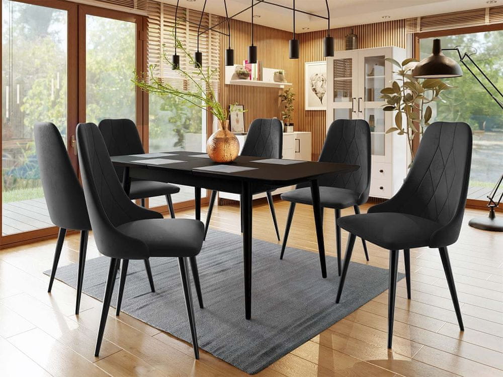 Veneti Rozkladací jedálenský stôl so stoličkami OLMIO 2 - čierny