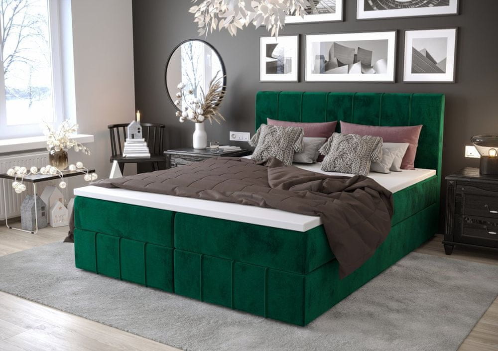 Veneti Boxspringová posteľ MADLEN - 140x200, zelená