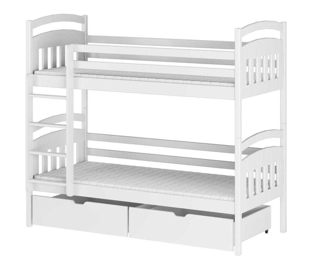 Veneti Detská poschodová posteľ s úložným priestorom LUCIE - 80x200, biela