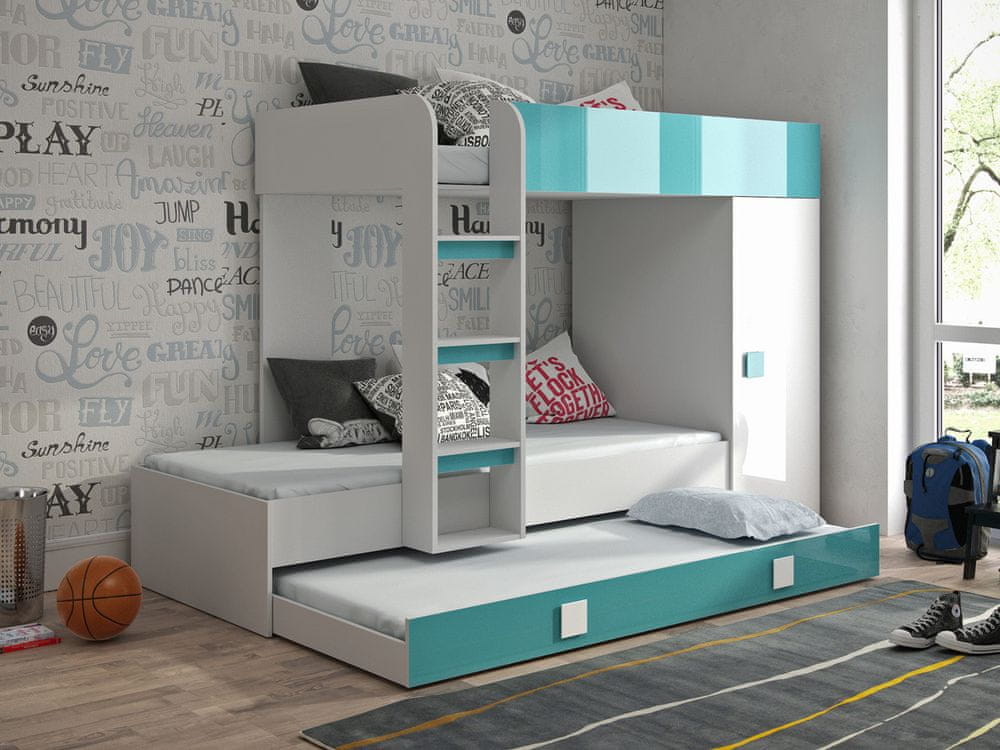 Veneti Detská poschodová posteľ s úložným priestorom Lena - biela/modrá