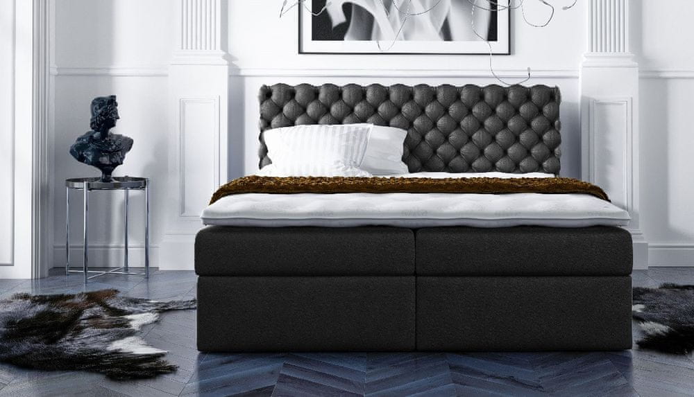 Veneti Štýlová kontinentálna posteľ Giulio čierna 200 x 200 + topper zdarma