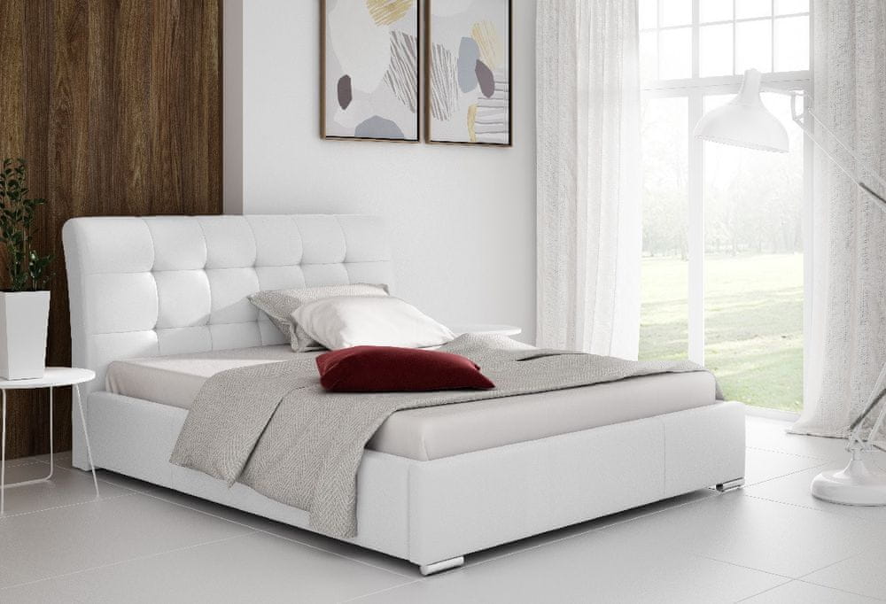 Veneti Moderná manželská posteľ Evelyn s úložným priestorom biela eko koža 200 x 200