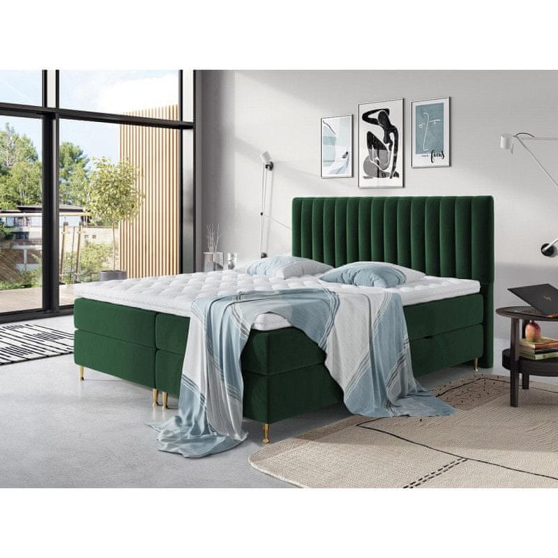 Veneti Boxspringová posteľ 180x200 CANDICE - zelená + topper ZDARMA