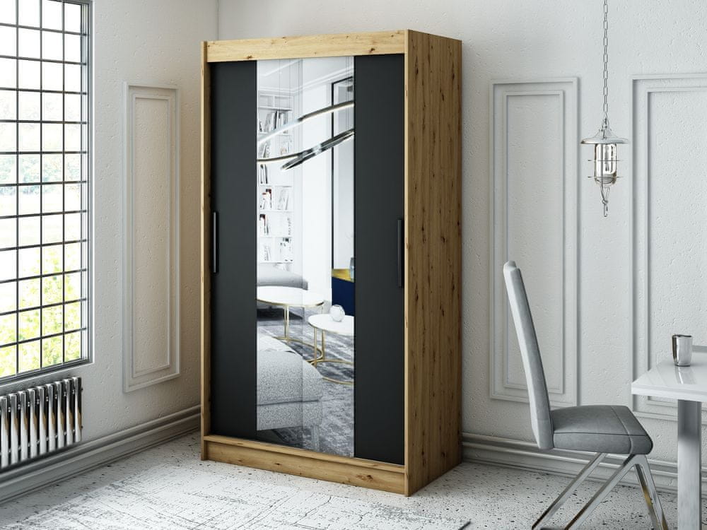 Veneti Šatníková skriňa s posuvnými dverami LURDES 2 - šírka 120 cm, dub artisan / čierna