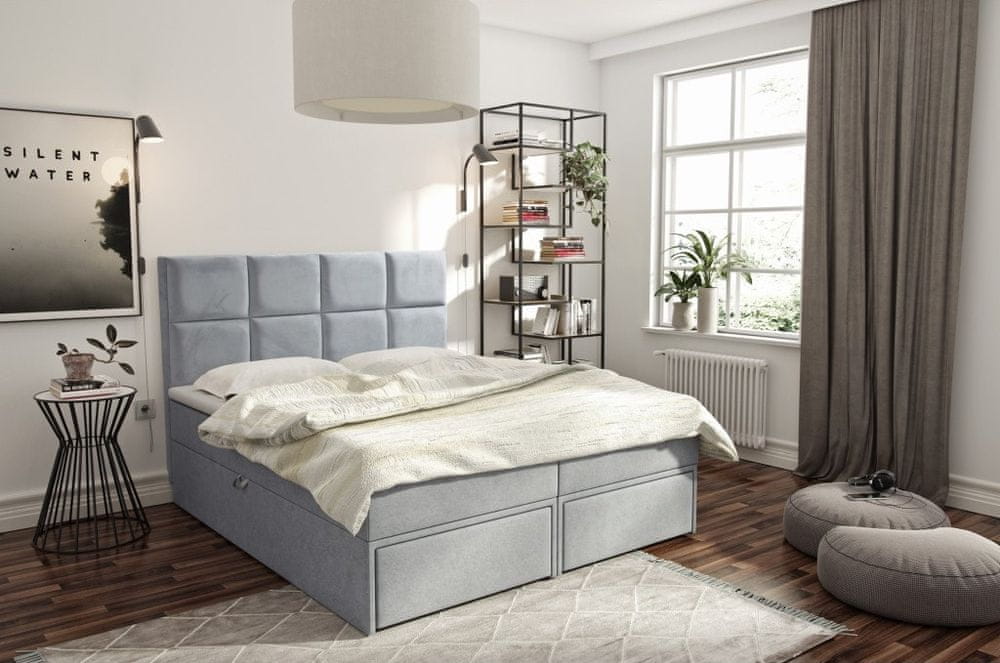Veneti Čalúnená posteľ s úložným priestorom a zásuvkami 140x200 GARIK - modrá
