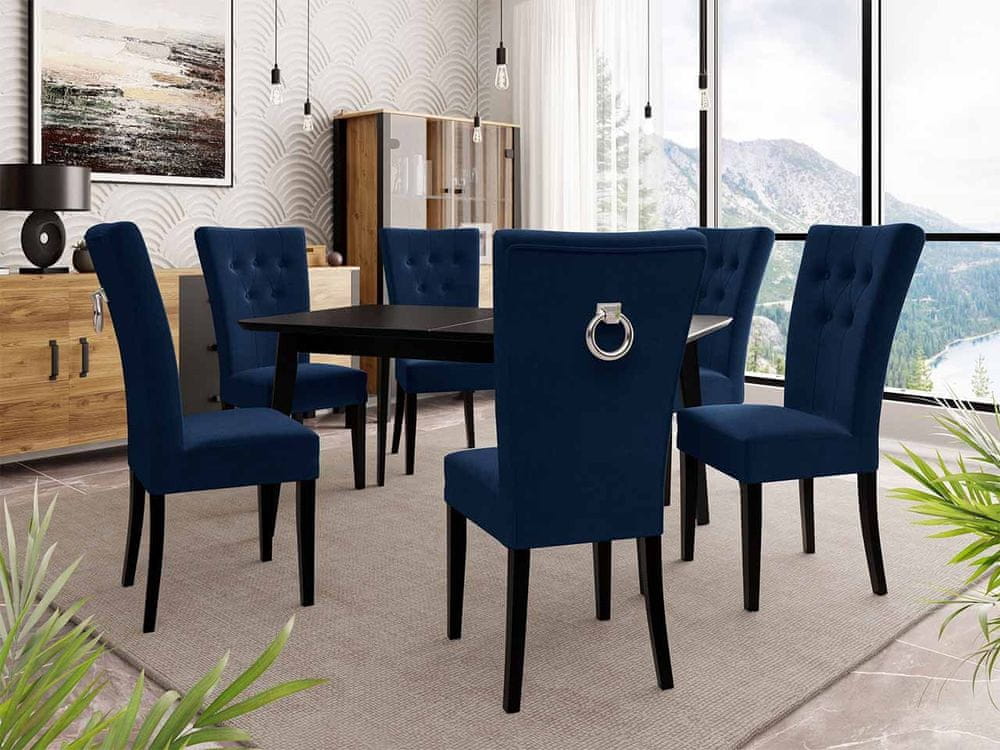 Veneti Luxusný jedálenský set NOWEN 3 - čierny / modrý + chrómované klopadlo
