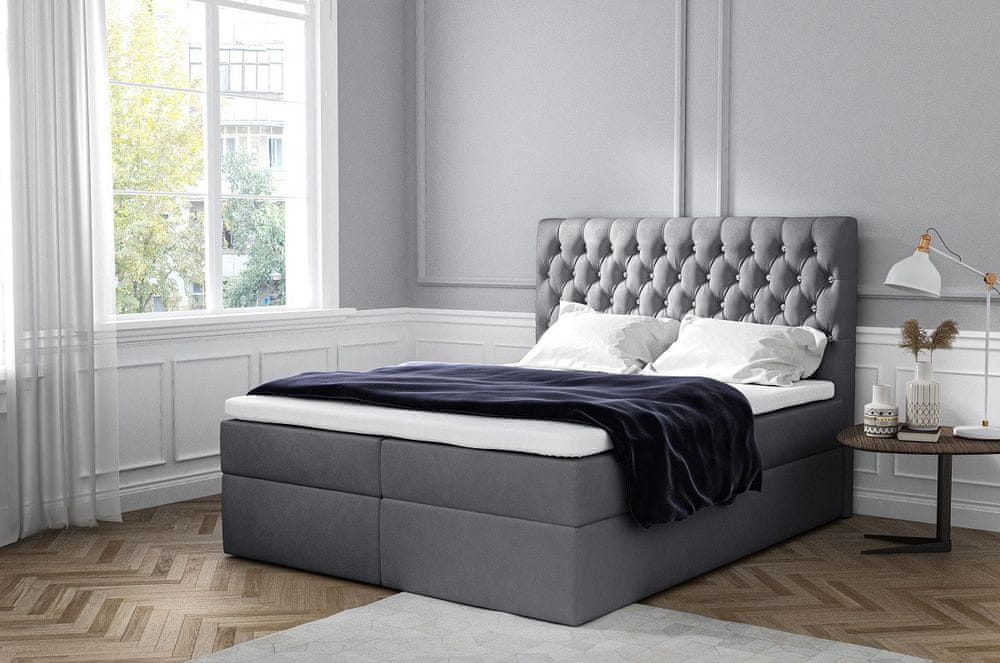 Veneti Elegantná čalúnená posteľ Mandy s úložným priestororm tmavo šedá 180 x 200 + topper zdarma