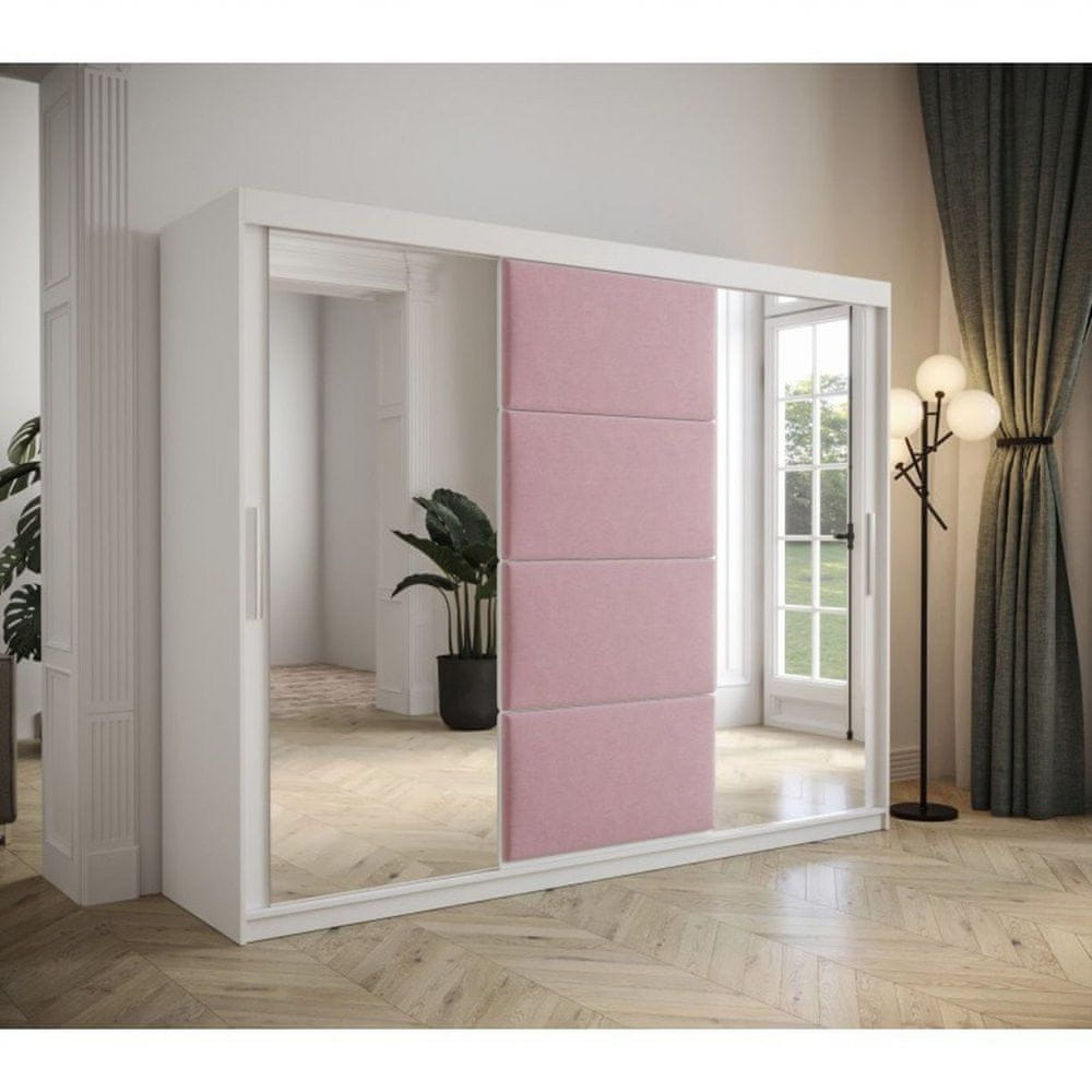 Veneti Šatníková skriňa s posuvnými dverami 250 cm TALIA - biela / ružová