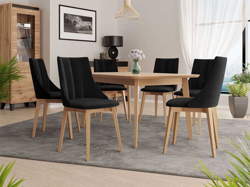 Veneti Rozkladací jedálenský stôl so 6 stoličkami NOWEN 2 - prírodné drevo / čierny 1