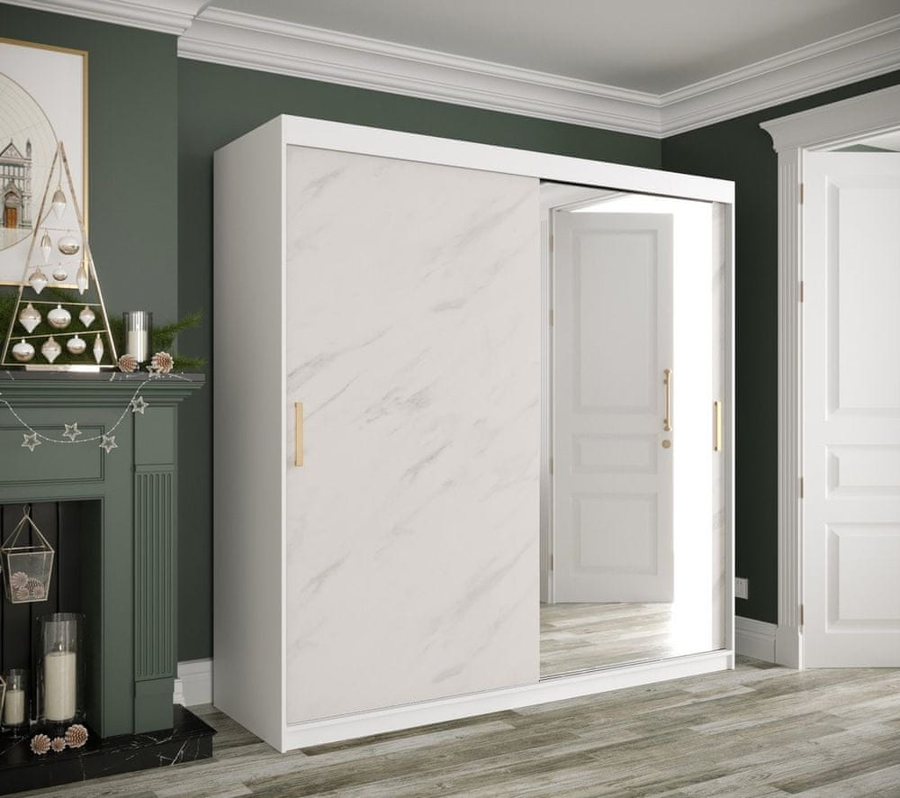 Veneti Zrkadlová skriňa s posuvnými dverami MAREILLE 3 - šírka 180 cm, biela / biely mramor
