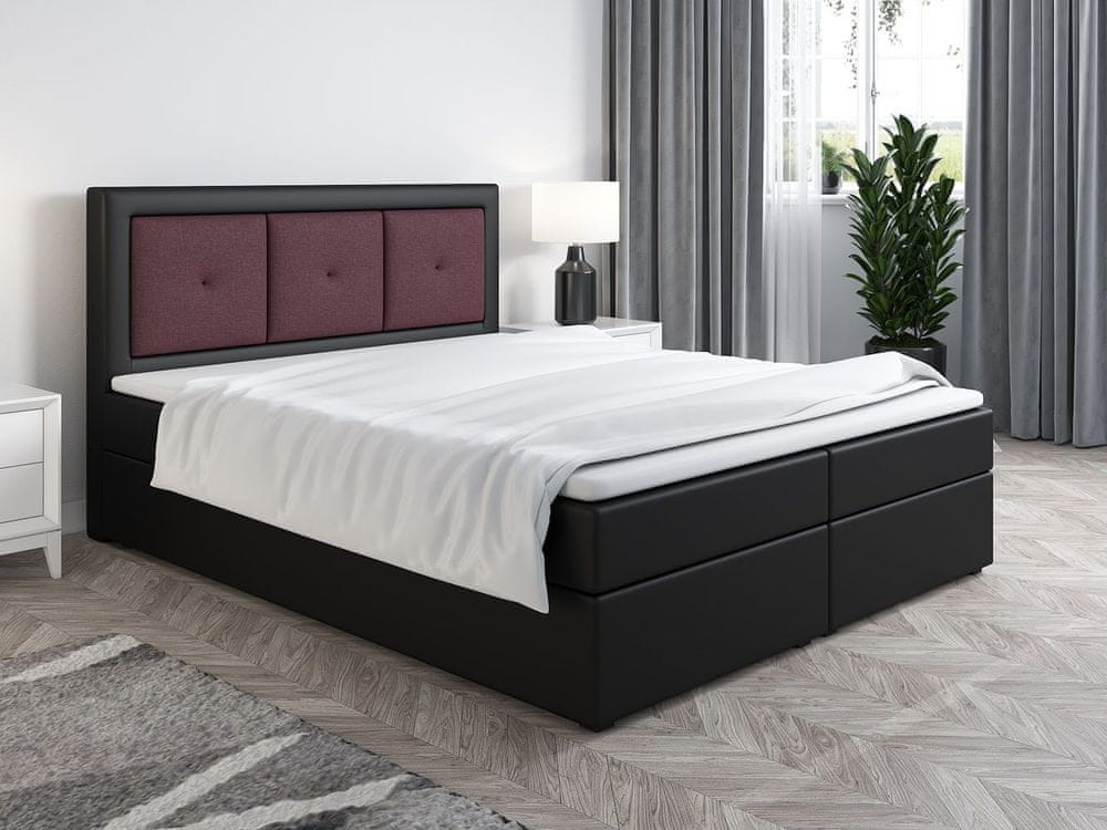 Veneti Boxspringová posteľ LILLIANA 4 - 200x200, čierna eko koža / fialová