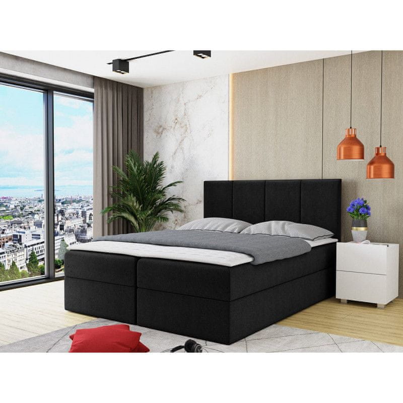 Veneti Kontinentálna manželská posteľ 160x200 CARMELA - čierna + topper ZDARMA
