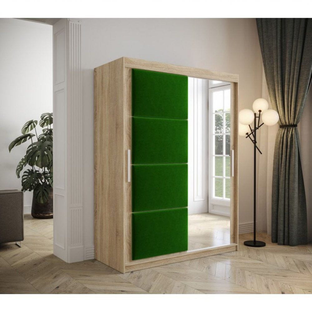 Veneti Šatníková skriňa s posuvnými dverami 150 cm TALIA - dub sonoma / zelená
