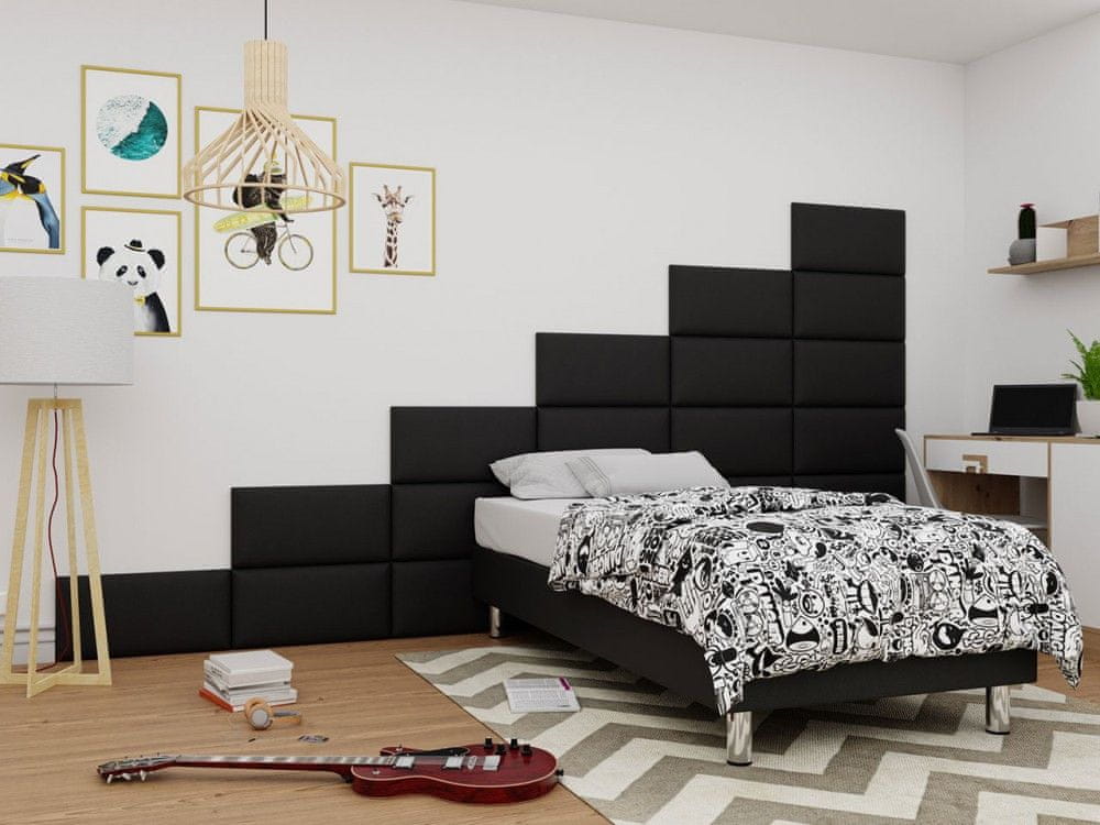 Veneti Čalúnená jednolôžková posteľ 120x200 NECHLIN 2 - čierna eko koža + panely 60x30 cm ZDARMA