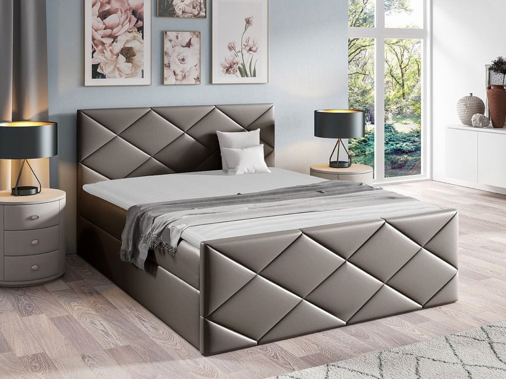 Veneti Kontinentálna manželská posteľ 160x200 MATIA - šedá ekokoža 1 + topper ZDARMA
