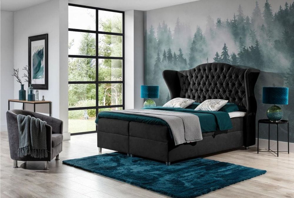 Veneti Luxusná boxspringová posteľ 180x200 RIANA - čierna + topper ZDARMA
