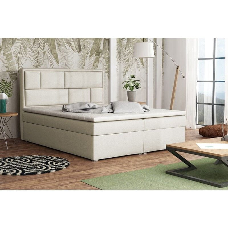 Veneti Boxspringová manželská posteľ s úložným priestorom 180x200 IVENDORF 1 - krémová + topper ZDARMA