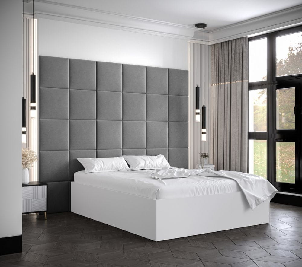 Veneti Manželská posteľ s čalúnenými panelmi MIA 3 - 140x200, biela, šedé panely