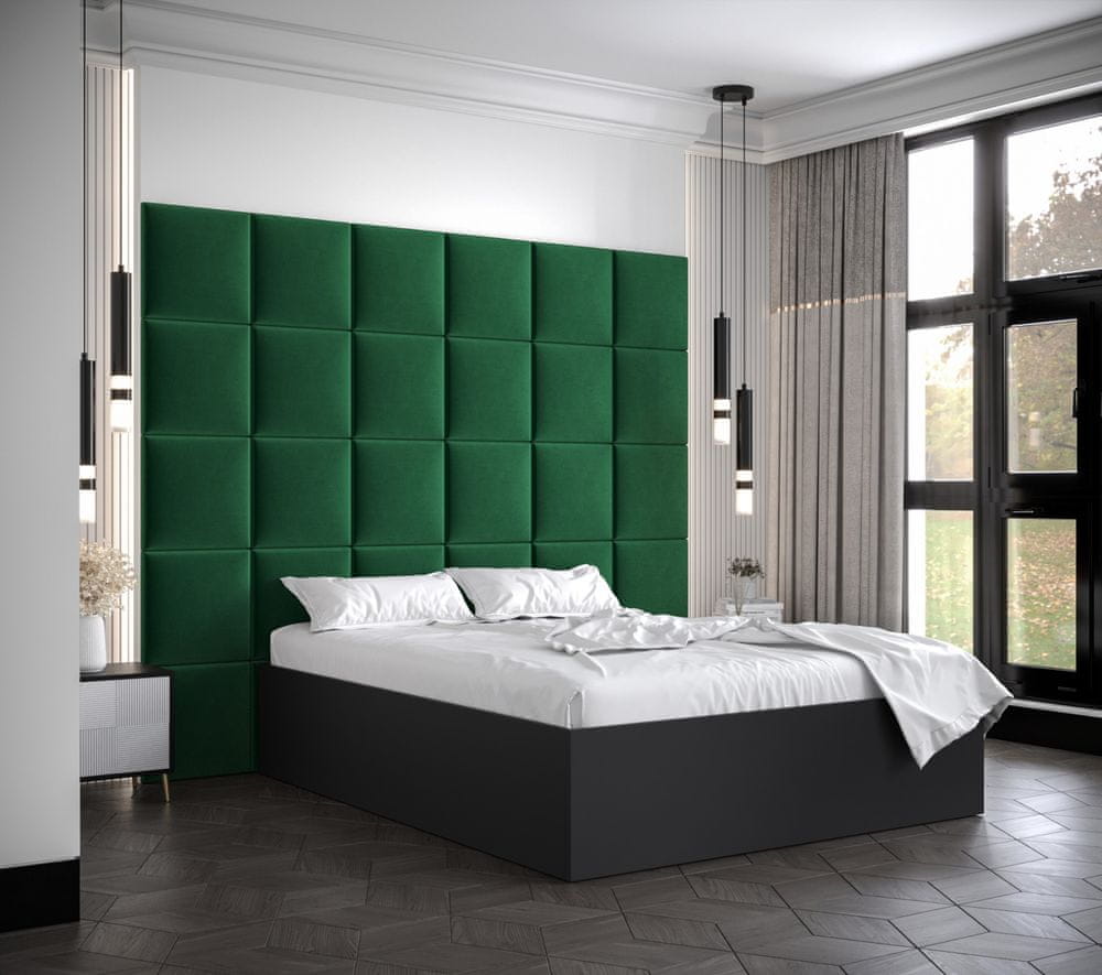 Veneti Manželská posteľ s čalúnenými panelmi MIA 3 - 140x200, čierna, zelené panely