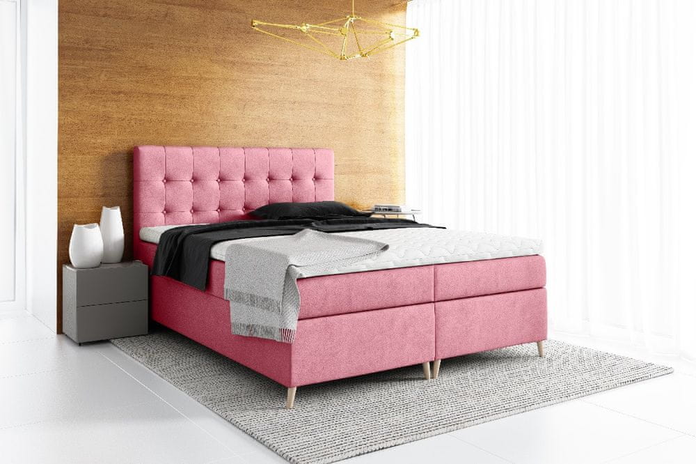 Veneti Elegantná čalúnená posteľ Komala s úložným priestorom ružová 180 x 200 + topper zdarma