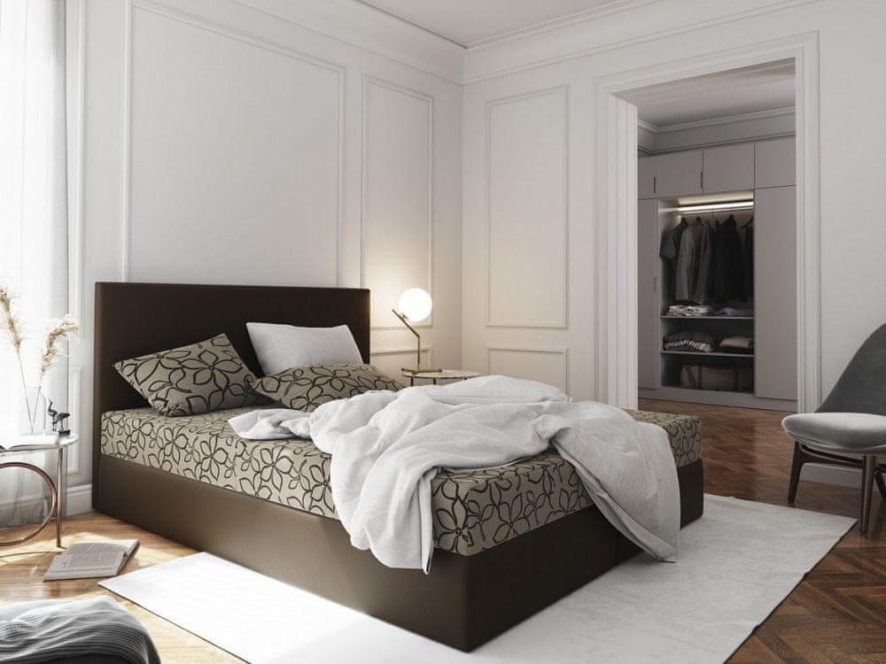 Veneti Manželská posteľ z ekokože s úložným priestorom 140x200 LUDMILA - hnedá / krémová