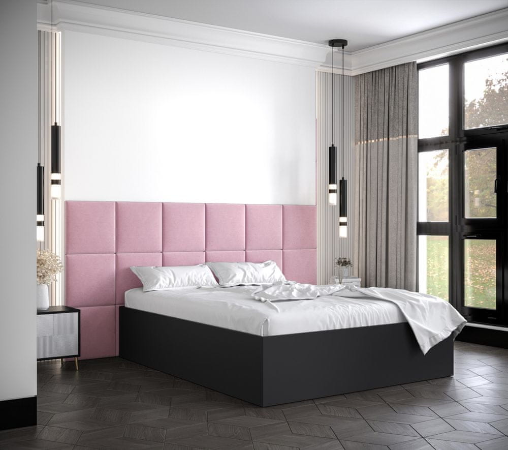 Veneti Manželská posteľ s čalúnenými panelmi MIA 4 - 140x200, čierna, ružové panely