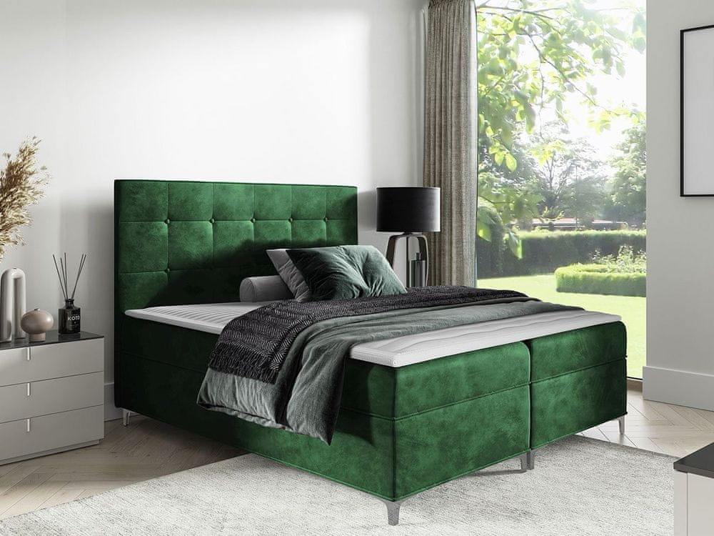 Veneti Hotelová dvojlôžková posteľ 180x200 SAUL - zelená + topper ZDARMA