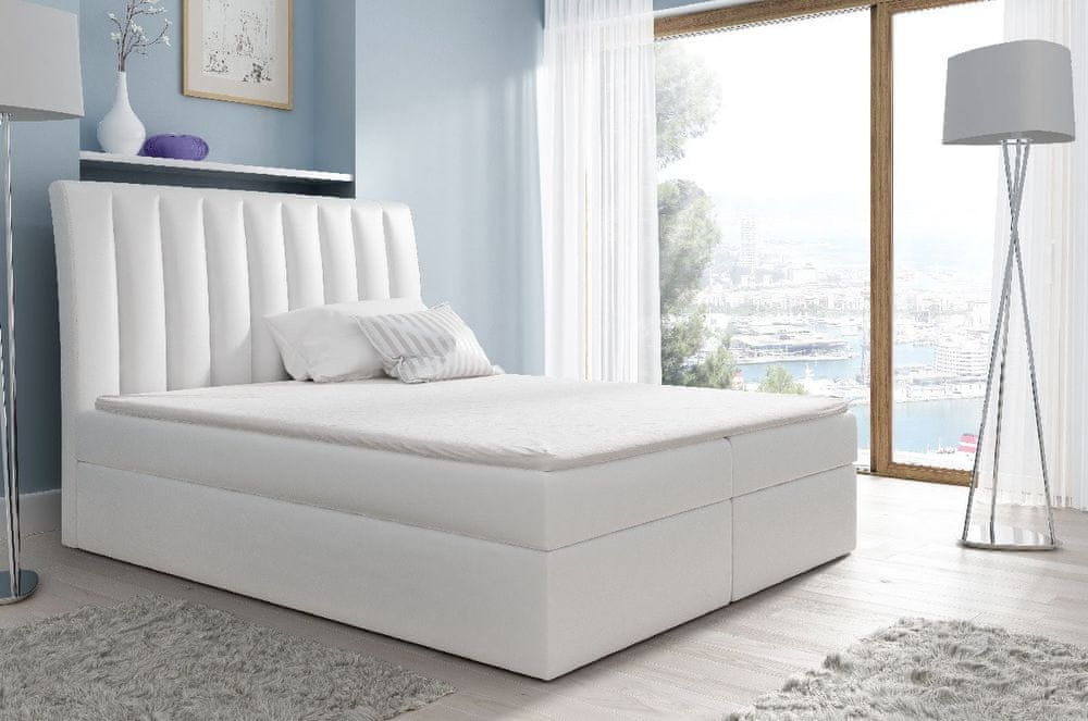 Veneti Kontinentálna posteľ Kaspis biela eko koža 200 x 200 + topper zdarma