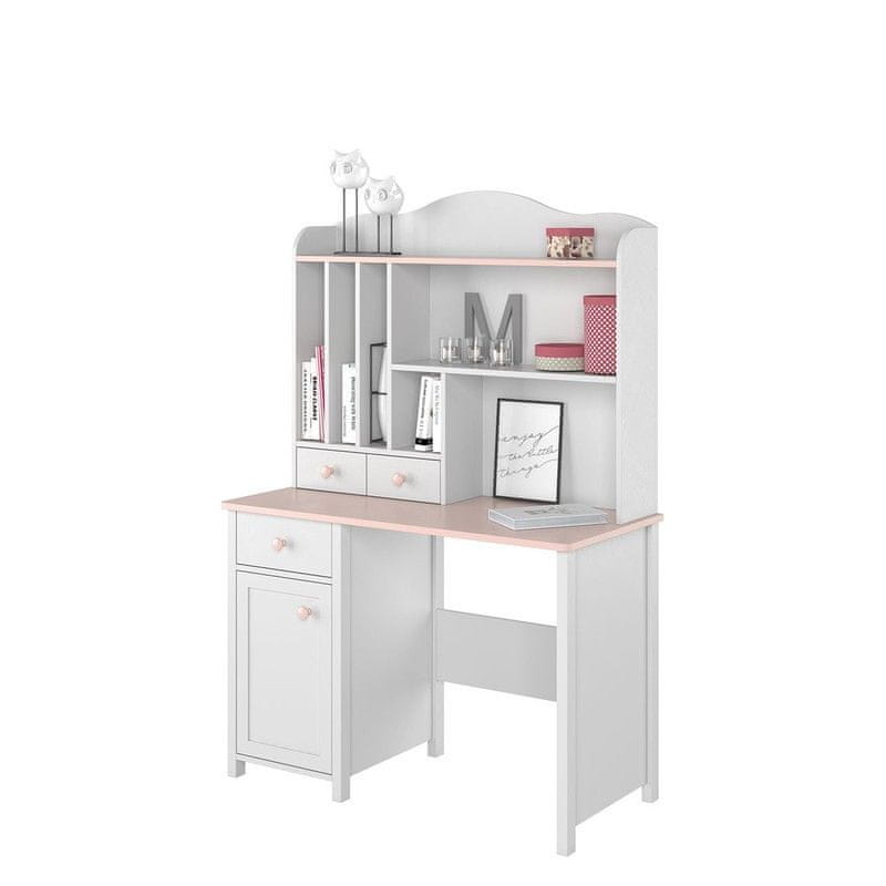 Veneti Písací stôl s nadstavcom LEGUAN - biely / ružový