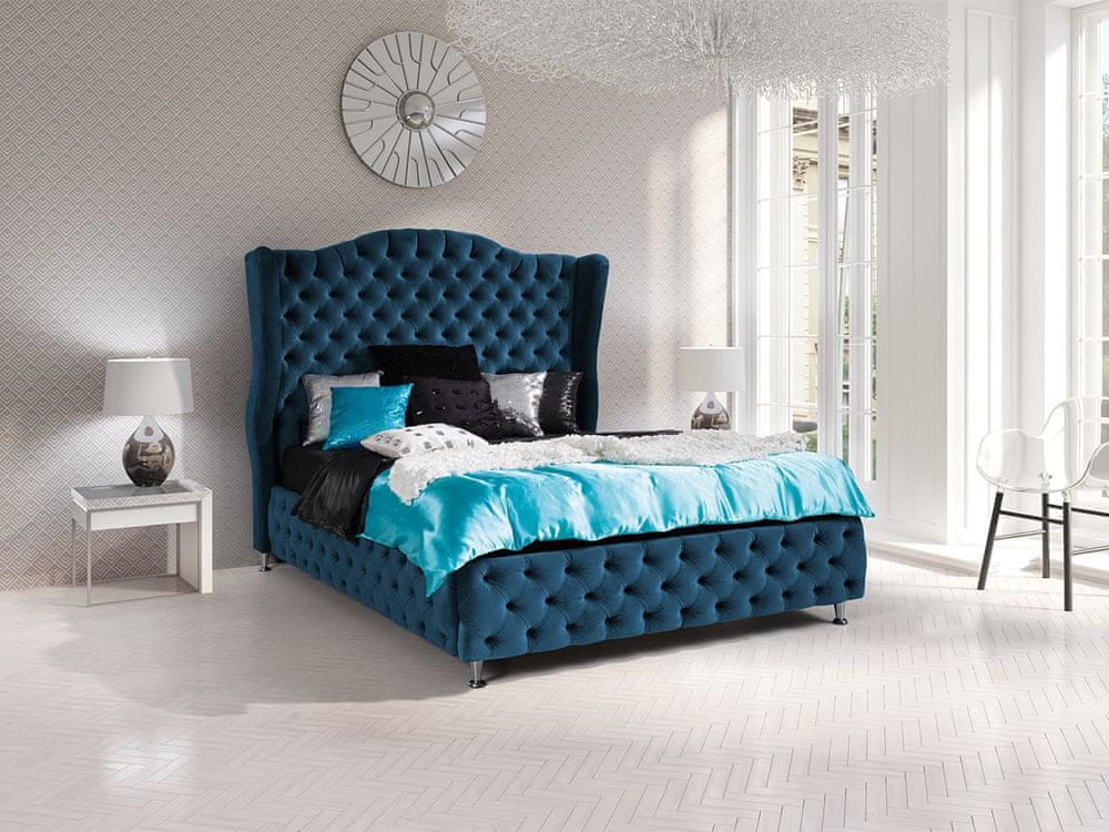 Veneti Čalúnená manželská posteľ 160x200 PLON - modrá
