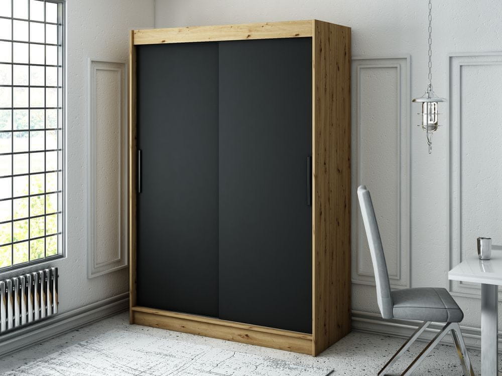 Veneti Šatníková skriňa s posuvnými dverami LURDES 1 - šírka 150 cm, dub artisan / čierna