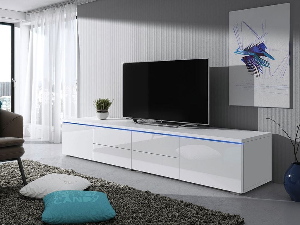 Veneti Televízny stolík s LED osvetlením FERNS D 11 - biely / lesklý biely