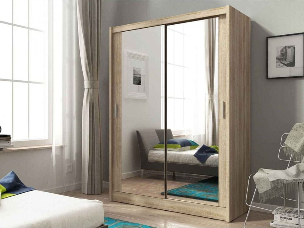 Veneti Zrkadlová skriňa s posuvnými dverami 150 cm MARVAN - dub sonoma