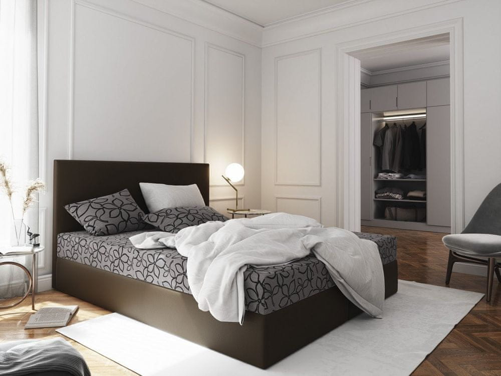 Veneti Manželská posteľ z ekokože s úložným priestorom 140x200 LUDMILA - hnedá / sivá