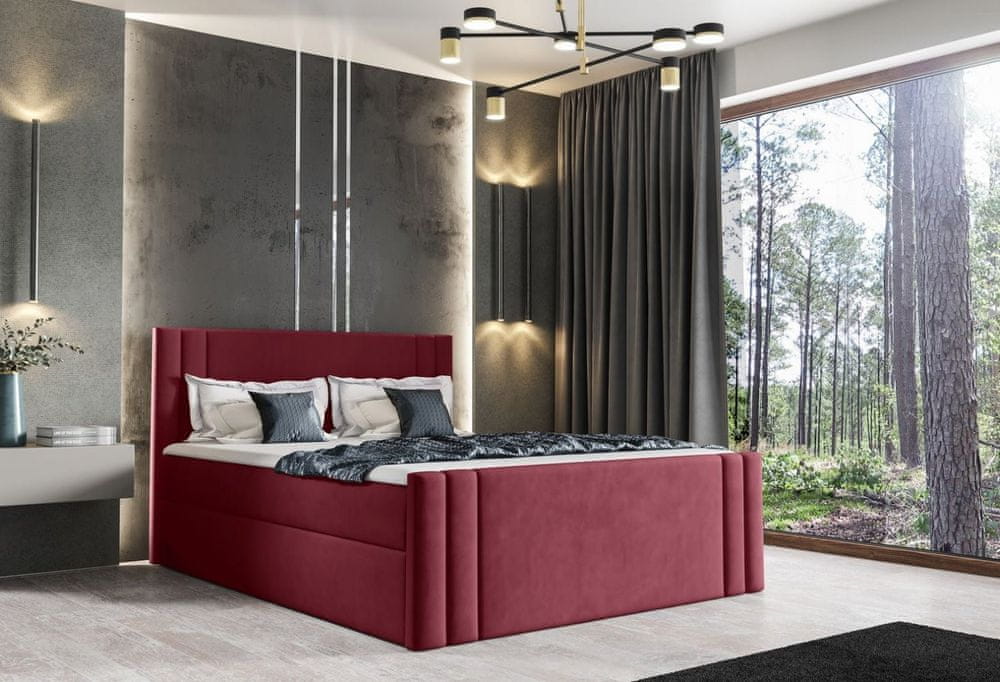 Veneti Boxspringová posteľ CELESTA - 140x200, červená + topper ZDARMA