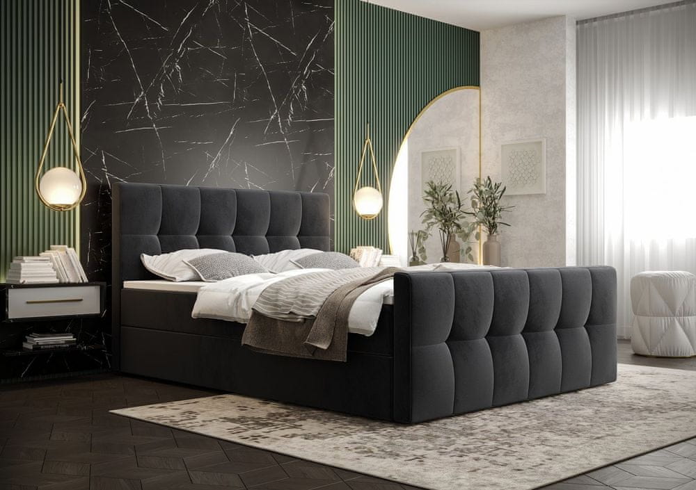 Veneti Elegantná manželská posteľ ELIONE - 180x200, tmavo šedá