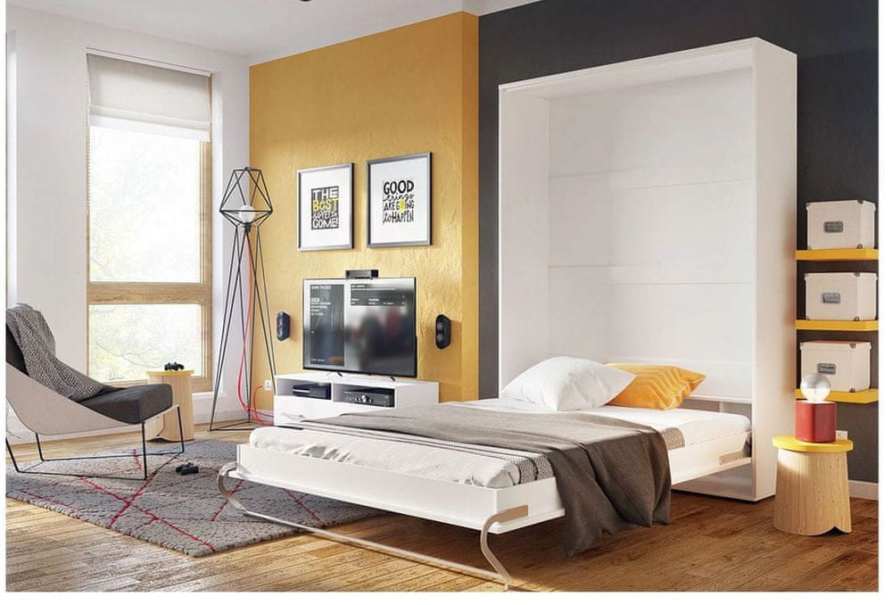 Veneti Vertikálna výklopná manželská posteľ 140x200 CELENA - biela