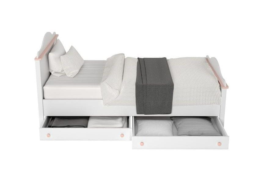 Veneti Detská posteľ s matracom, roštom a zásuvkou 90x200 LEGUAN - biela / ružová