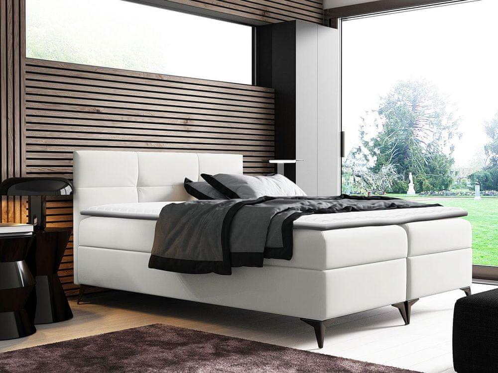 Veneti Americká manželská posteľ 160x200 MERCHE - biela ekokoža + topper ZDARMA