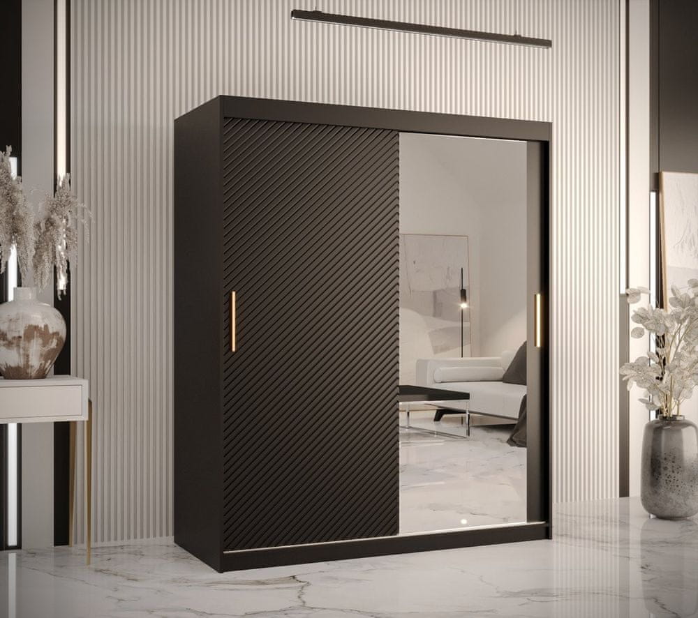 Veneti Skriňa s posuvnými dverami a zrkadlom PAOLA - šírka 150 cm, čierna