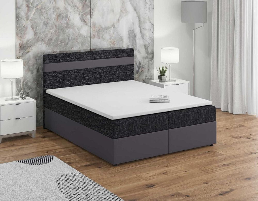 Veneti Boxspringová posteľ 160x200 SISI, čierna + šedá eko koža