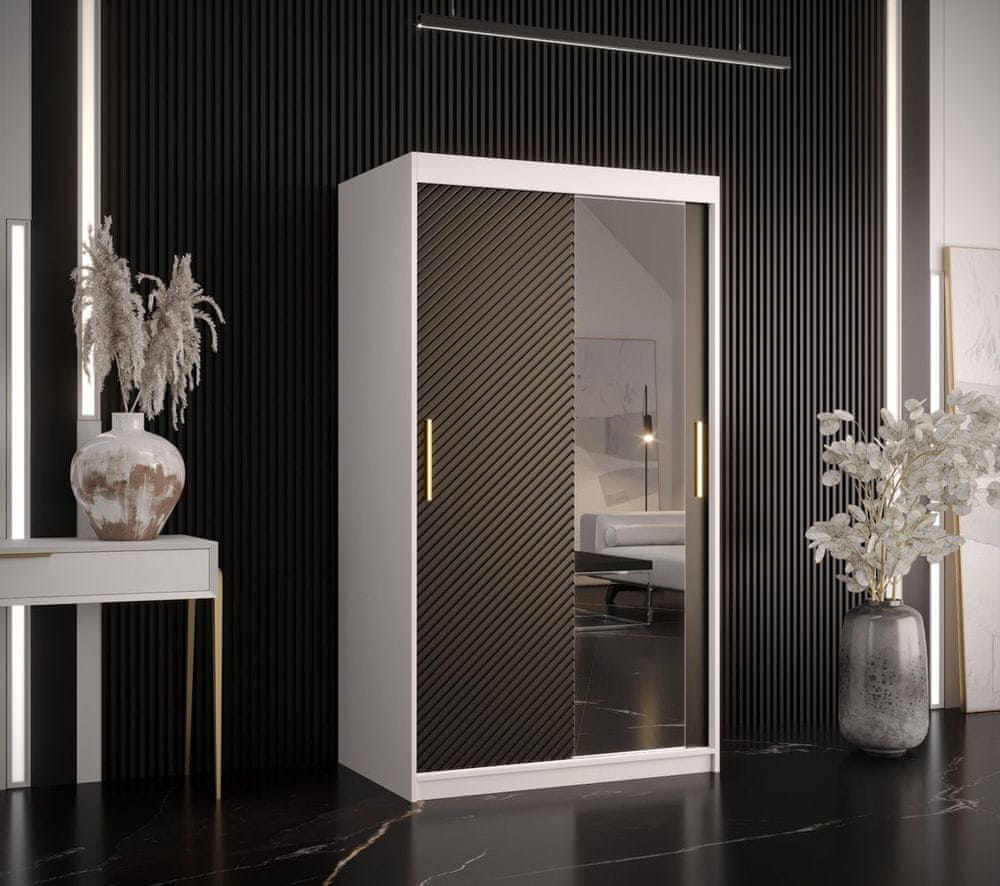 Veneti Skriňa s posuvnými dverami a zrkadlom PAOLA - šírka 100 cm, biela / čierna