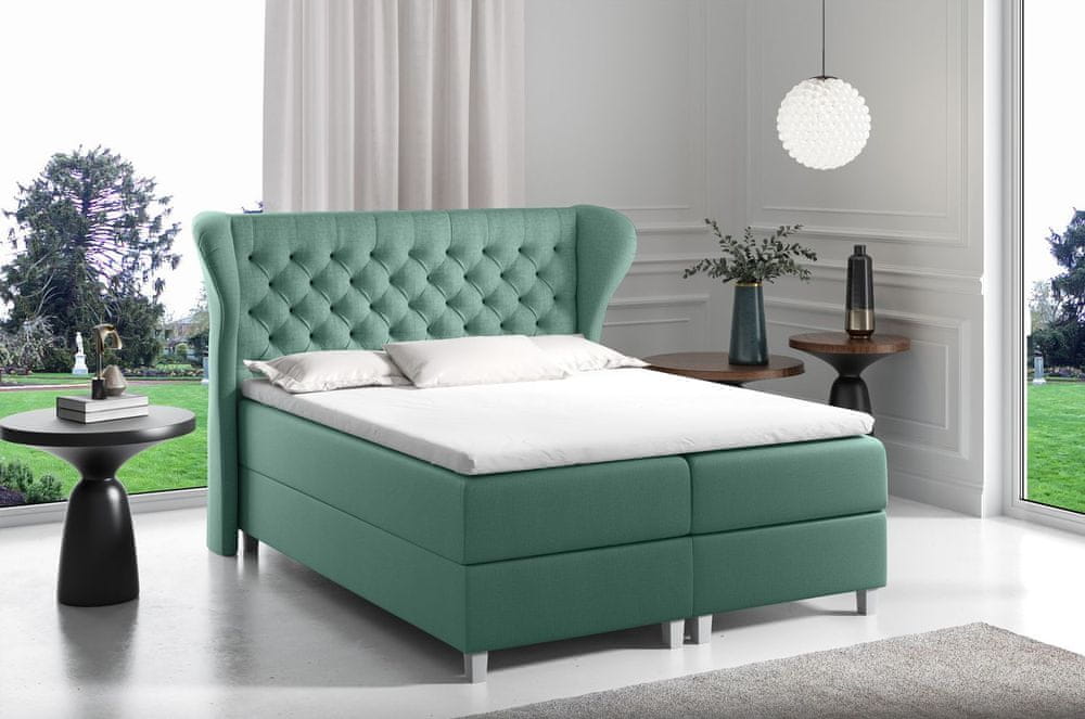 Veneti Boxspringová posteľ s prešívaným čelom 140x200 JUTTA - zelená + topper ZDARMA