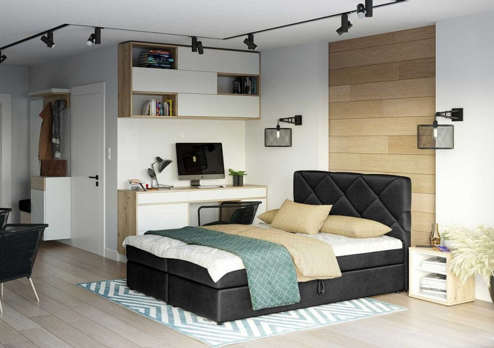 Veneti Manželská posteľ s prešívaním KATRIN 160x200, čierna