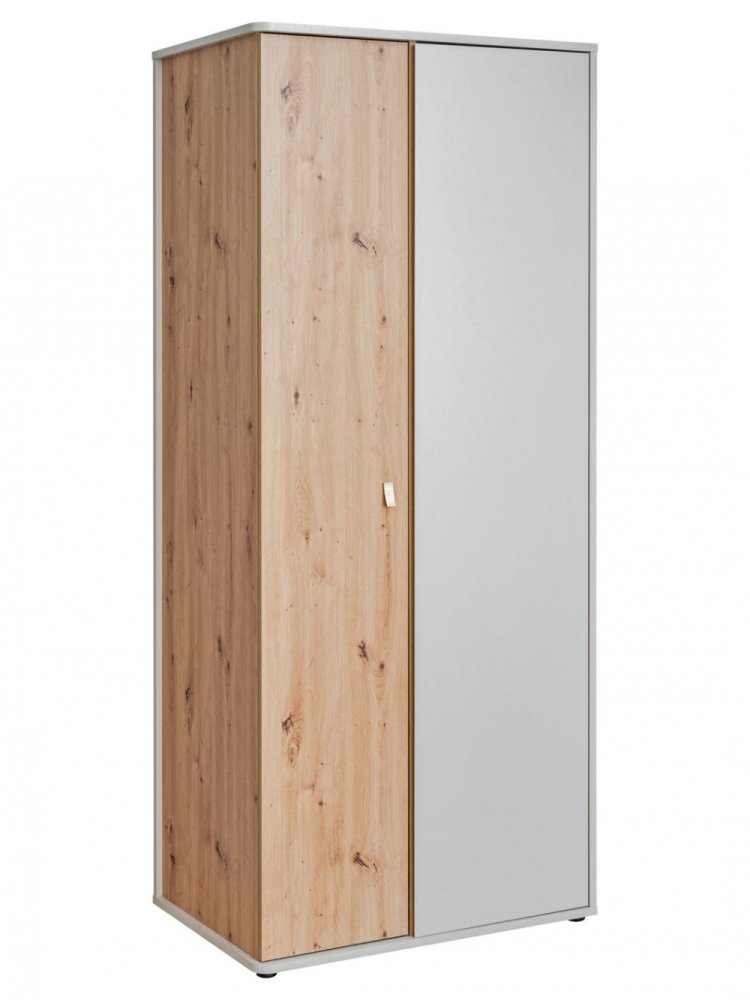 Veneti Dvojdverová šatníková skriňa RENI - šírka 84 cm, perlovo šedá / dub artisan