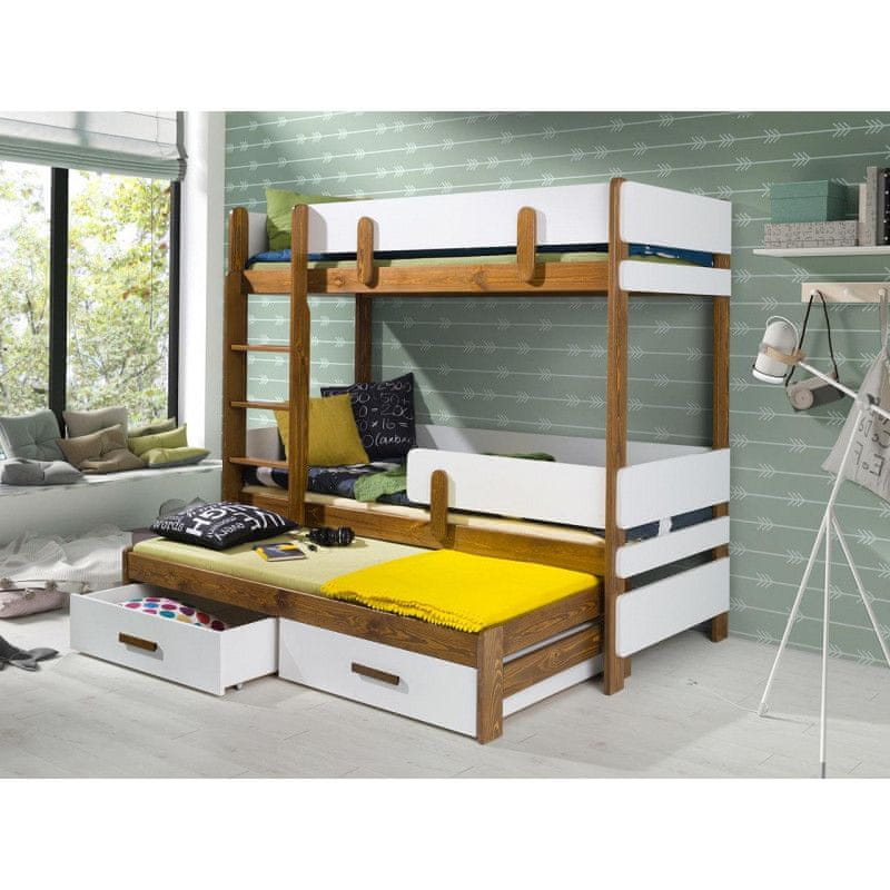 Veneti Detská poschodová posteľ so zábranou 80x180 HALVER 2 - biela / dub, ľavé prevedenie
