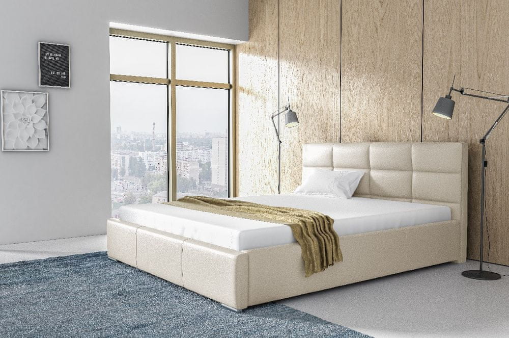 Veneti Elegantná posteľ Garret s úložným priertorom béžová eko koža 200 x 200